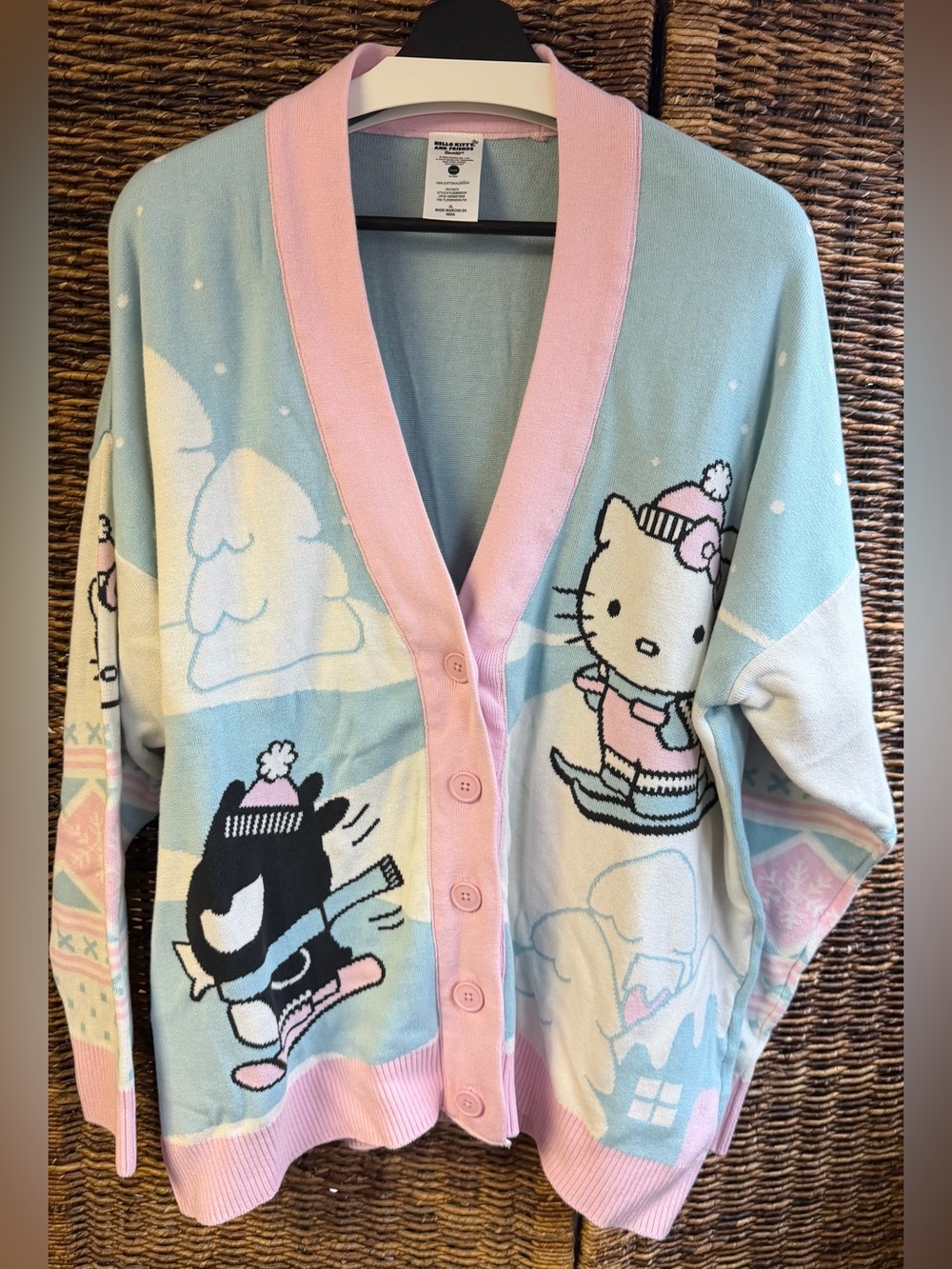 Hello Kitty Pastel Blue and Pink Button-Front Cardigan- Women’s Size: XL